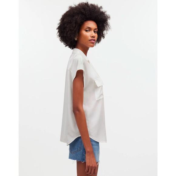 Madewell Silk Drapey Patch-Pocket Sleeveless Shirt lighthouse Medium - Picture 2 of 7